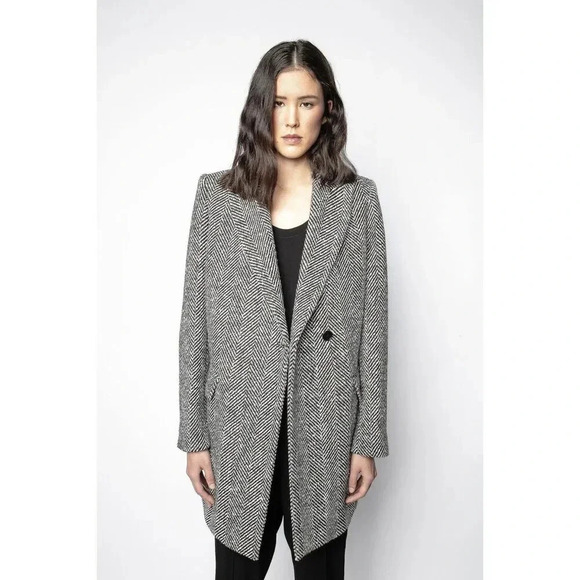 Zadig Voltaire Marco Chevron Herrinbone Coat Size 4 - Picture 3 of 9